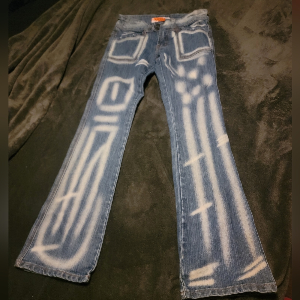 Apollo Jeans Blue and White Straight Leg Jeans Size 5/6